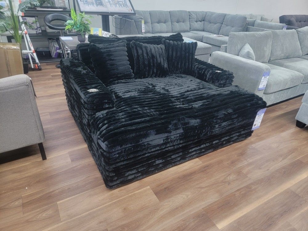New Oversized Chaise In Black Corduroy