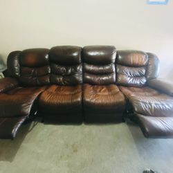 Leather Recliner Sofa 4 seats brown