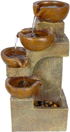 4-Tier Pouring Pots Fountain - Tabletop Indoor/Outdoor Water Fountain for Yard, Patio, Garden - Brown