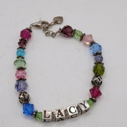 Pretty Colorful Plastic Beads & SIlvertone Cube lacy Name Beads /Sterling Silver