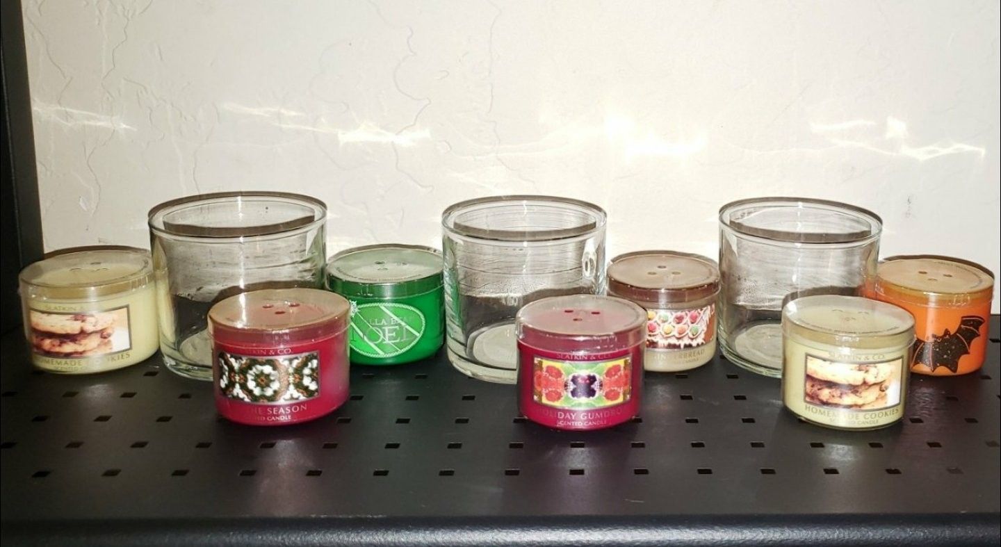 X10 NEW BATH AND BODY WORKS SCENTED CANDLES GLASS HOLDERS HOMEMADE COOKIES HOLIDAY GUMDROPS PUMPKIN