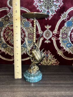 Bronze Frog Candle Holder Marble Base