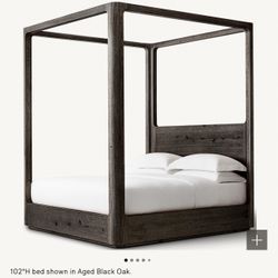King size Restoration hardware Canopy Black Oak Bed frame 