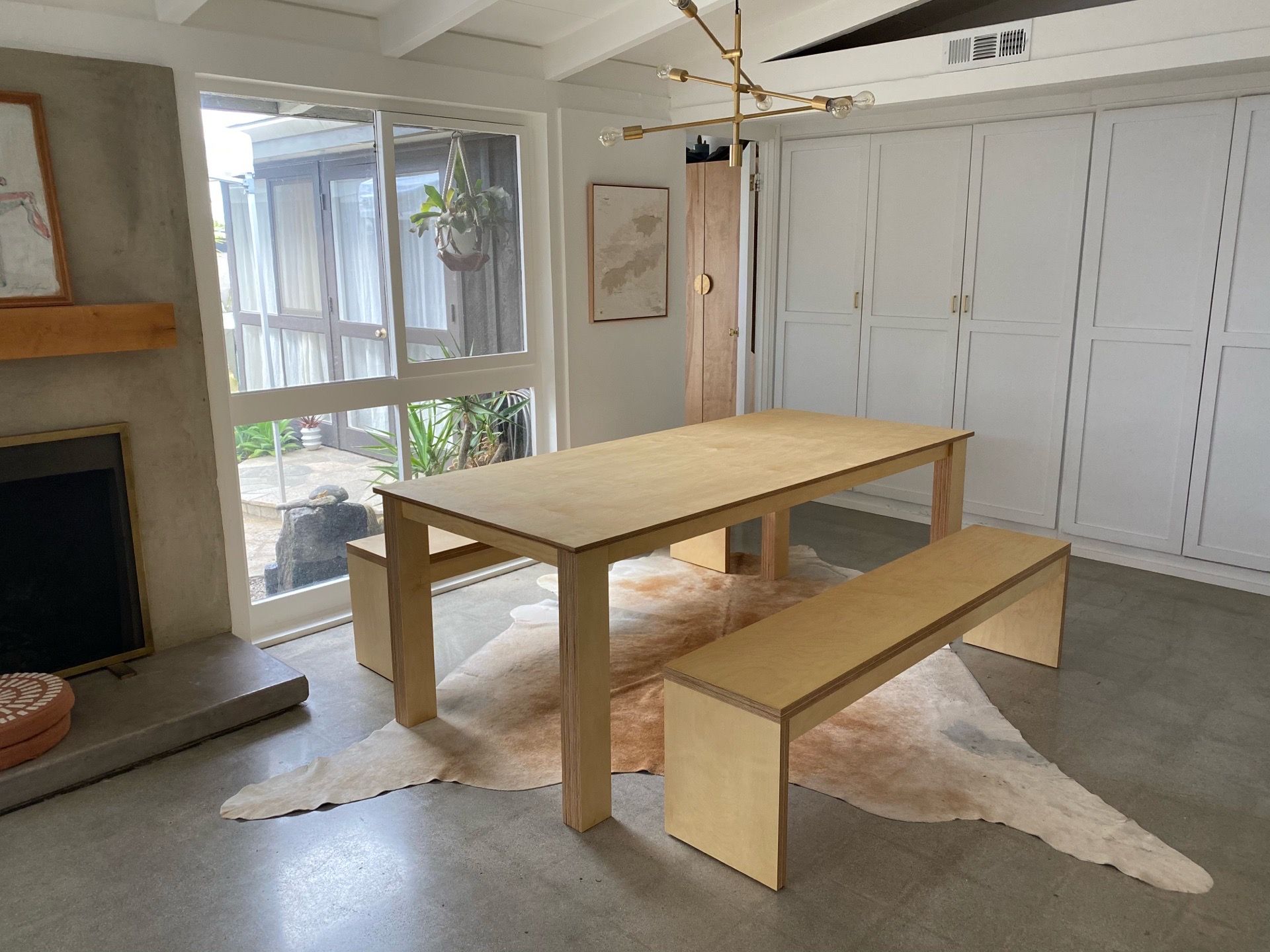 Baltic birch plywood dining table or dining set with benches
