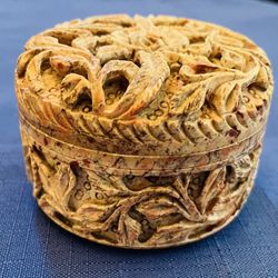 Vintage Marble Hand Carved Trinket Box 