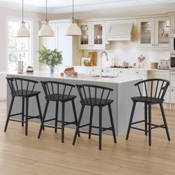 Bar Stools Set of 4, Black Farmhouse Barstools with Semicircular Backrest