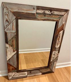 Large Rustic Mosaic Wood Wall Mirror (40" x 30") – Hang or Lean