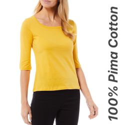 Women's 100% Pima Cotton 3/4 Sleeve Canary Yellow Tee-Shirt Size PM