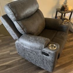 Grey Faux  Suede Rocker  Recliner 