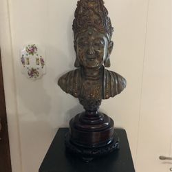 Asian Bust On Wood Stand