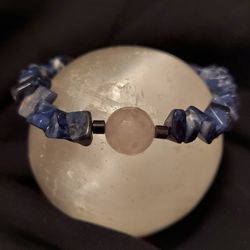 Sodalite, Rose Quartz And Hematite Crystal Bracelet 