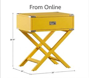 Yellow Campaign X-Base End Table / Nightstand with Drawer