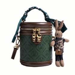Dark Brown & Forest Green Teddy Bear Clutch Crossbody Handbag Purse
