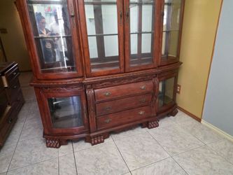 Large Cherry Wood China Cabinet Hutch
