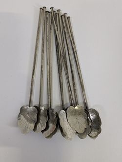 Vintage Mexican Alpaca Silver Leaf Cocktail Stirrers - Set of 11