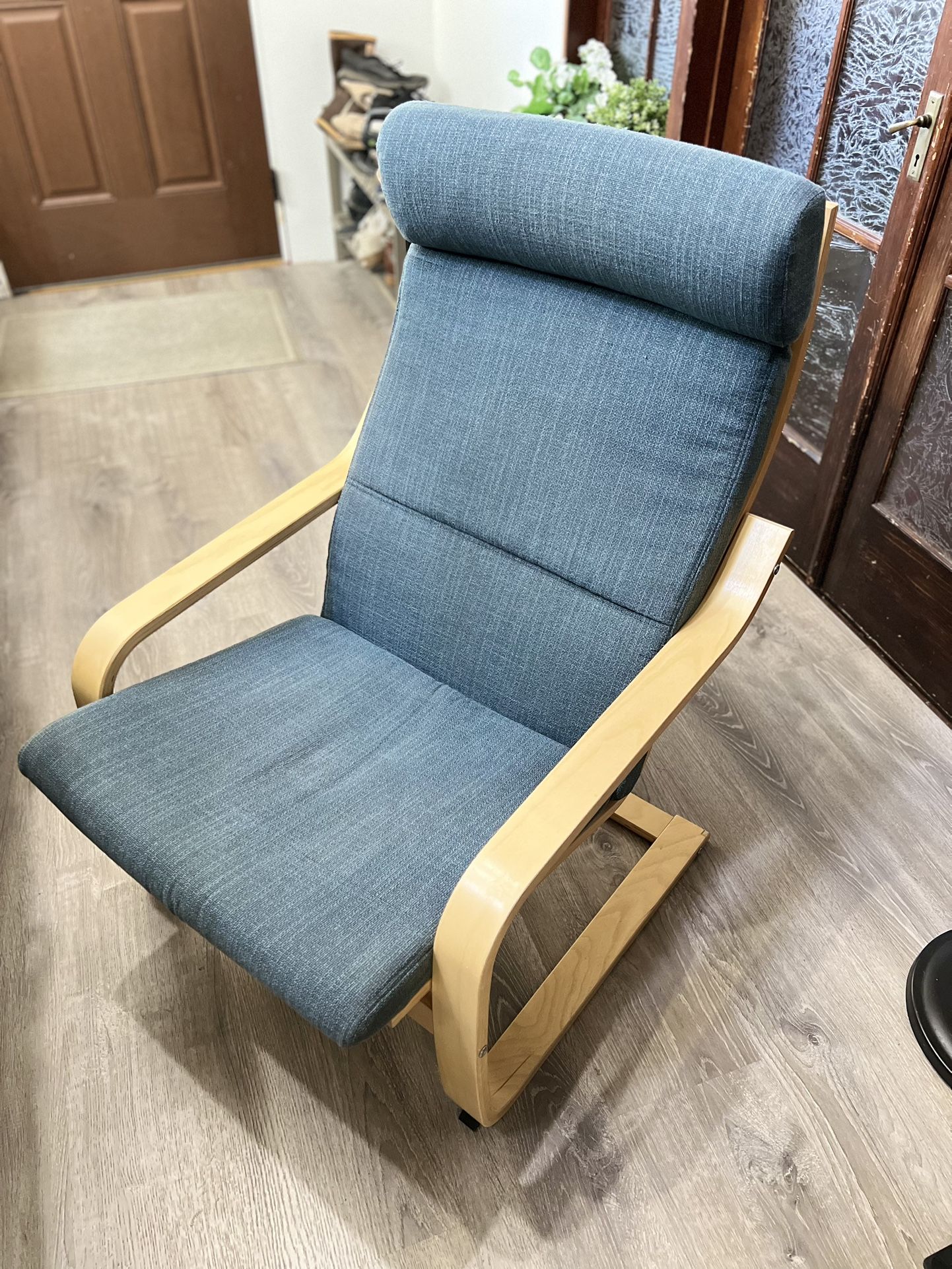 IKEA Poang Armchair w/Blue Cushion