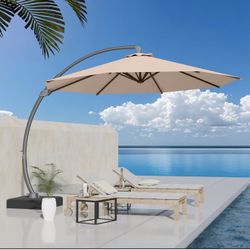🔥Brand new in Box 🔥12ft Offset Cantilever Patio Umbrella with Base Included, Large Round Aluminum Outdoor Umbrella, 360° Rotation & Infinite Tilt, H