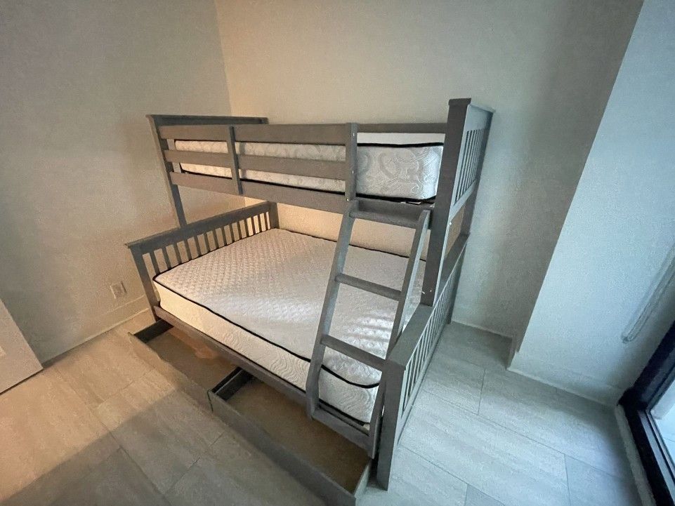 WARM GRAY TWIN OVER FULL BUNK BED WITH STORAGE!!$675!