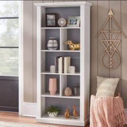 New White Beveled Bookshelf Display Case 