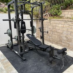 Vesta Fitness Smith Machine 1001 w/Bench Attachment | 230lb Bumpers Olympic Weights | 7ft Olympic Bar | Gym Equipment | FREE DELIVERY🚚 