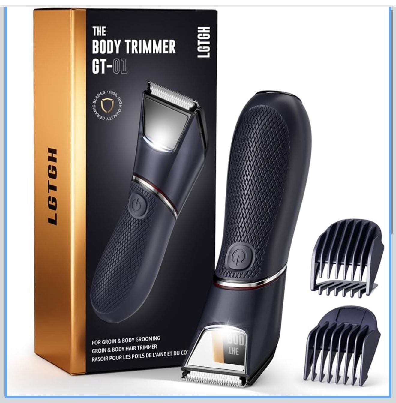 Body Hair Trimmer for Men: Pubic Hair Trimmer with Mirror & LED Light - Electric Ball Shavers with Ceramic Blades & Travel Lock - Body Groomer IPX7 Wa