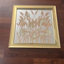 Large Brass And Glass Pampas Grass Mirror Vintage Academy Arts