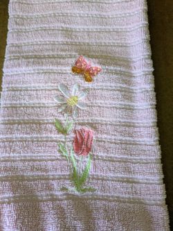 Towel Pink Embroidered Floral Butterfly Hand Towel 100% Cotton