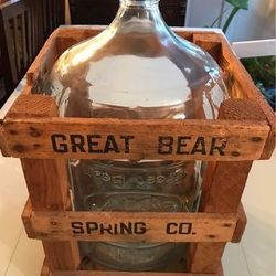 Great Bear Spring Co. crate and carved glass carboy