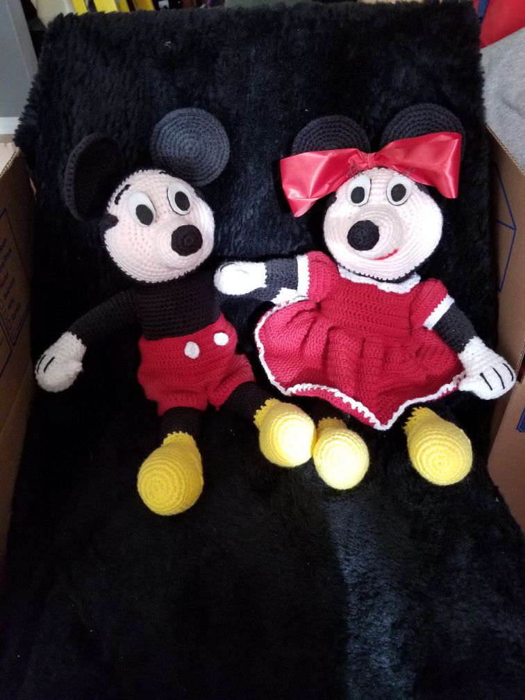Handmade Crocheted Mickey and Minnie Plush Disney 