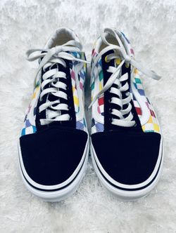 New. VANS Old Skool Colorful Rainbow Check Black Suede Leather Unisex Shoes 