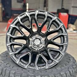 Fuel FC899 chisel 20x10 6x139.7 -18 black with 33x12.50r20 mud tires available in stock we finance