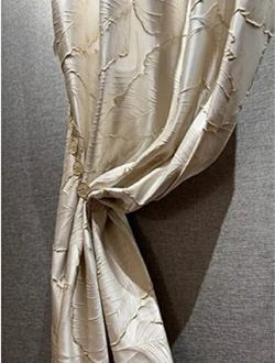 Luxury Curtains Beige Jacquard Drapes 3D Gold Leaf High Precision Curtains for Living Room 2 Panels for Bedroom Grommet Top (Beige, 54 * 108)