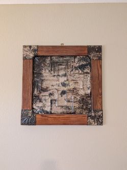 Rustic Pressed Tin Ceiling Tile Wall Art – Framed Reclaimed Salvage Decor