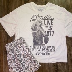 2pc Blonde Leopard Short  Set Large New