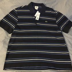 Lacoste Men’s Blue Striped Polo Shirt Size Large