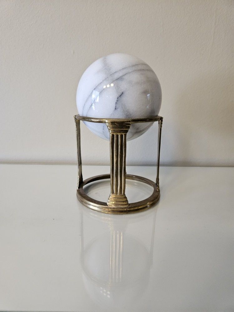 Vintage Marble Orb on Brass Classical Stand