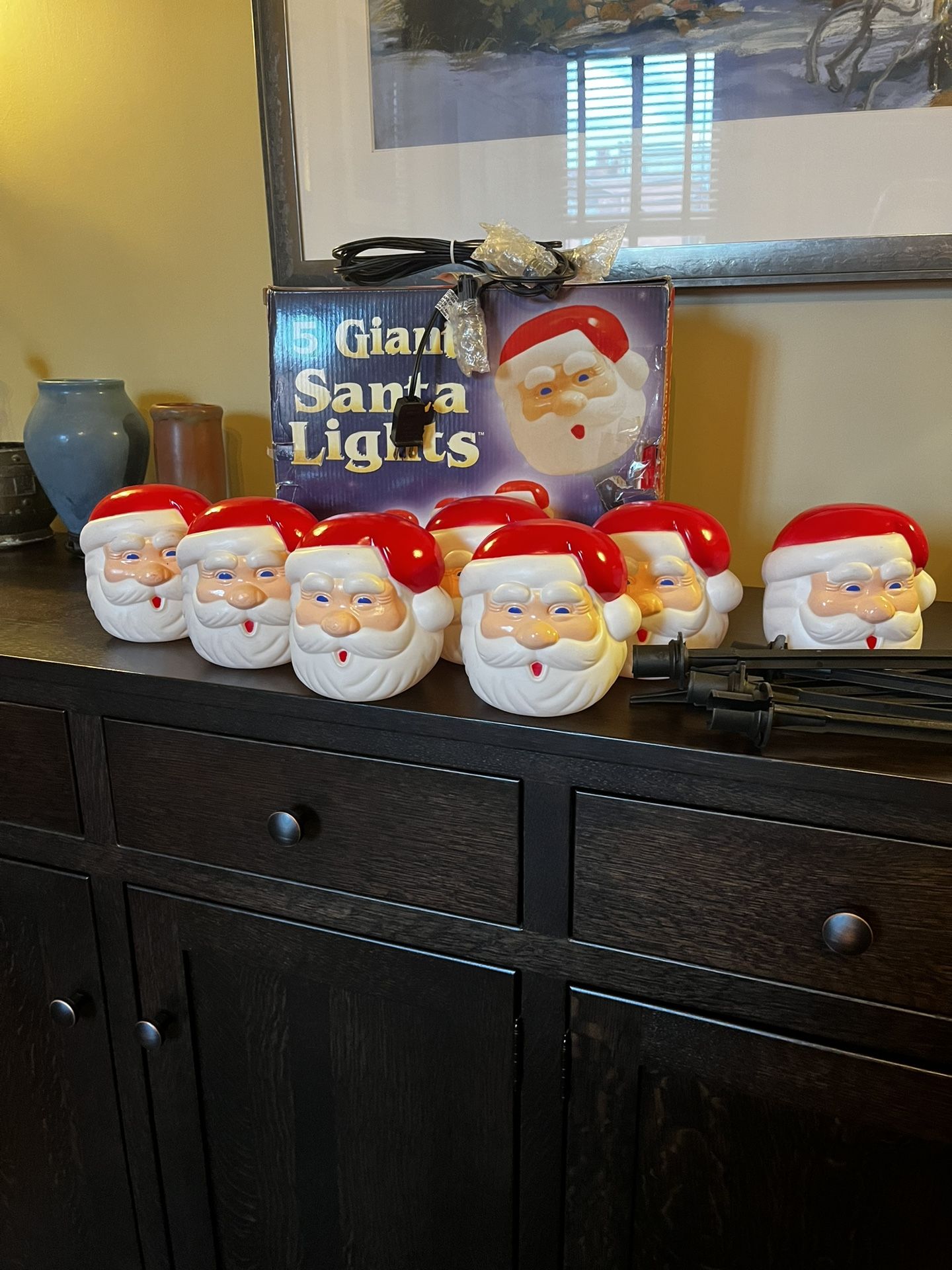 NIB Vintage Santa Claus Head Blow Mold Yard Stake Mount with 2 Extra