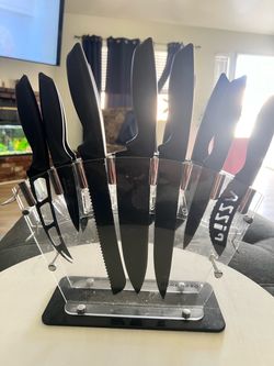 Home Hero Black Knife Set with Acrylic Stand MISSING 2 steak knives
