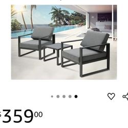 Water Outdoor Single Sofa Set, Two Single Sofas, A Coffee Table with 4 Cushions, Aluminum Frame, Grey