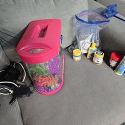 Pink frame fish tank 1 gallon with lots of extras