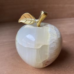 Marble Apple Decor Piece With A Golden Stem and A Leaf, Green Patterns, Timeless All-Season Gift