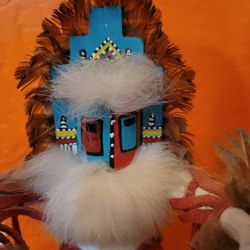 Authentic Signed Navajo Hemis Kachina Doll – Hand-Painted Wood & Natural Fur, 11"
