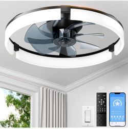Ceiling Fans with Lights and Remote 20 Inch, 3200LM LED & 6-Speed Fan, Low Profile Ceiling Fan Light Fandelier Dimmable 3000K–6500K, Quiet Copper Moto