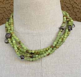 Natural Jade Bead, .925 Sterling Silver Charms, Handmade Necklace 