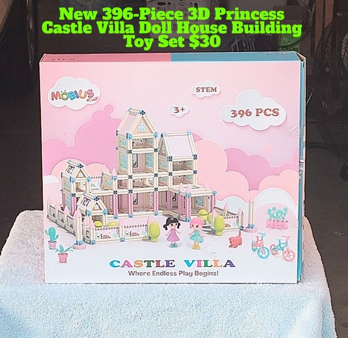 New Mobius 342 Piece 3D Princess Castle Villa Doll House Building Toy Set LED Lights STEM