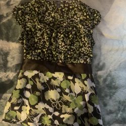 Green+brown Floral Babydoll Top
