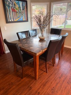Marble Top Dining Table with 6 Chairs