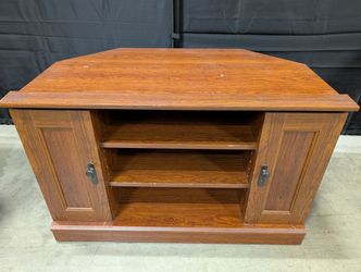 Dark Brown Wood Grain Corner Media Console with Storage