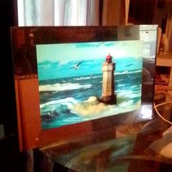 Vintage Motion Light Up Mirror Lighthouse Picture Art Ocean Sound