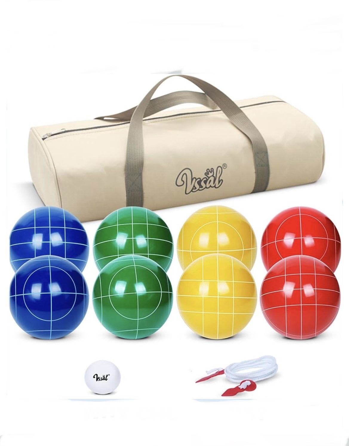 100mm Bocce Ball Set Regulation Size and Weight with 8 Resin Bochie Balls, Pallino, Carrying Bag, Measuring Rope, List Price $69.99